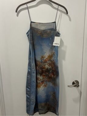 Zemeta Blue Printed Silk Slip Dress